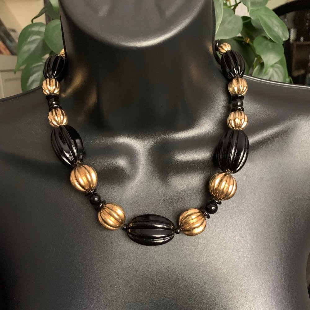 Napier Black & Gold Beaded Necklace